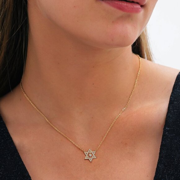 Heart Centered 14K (or 18k upon request) Gold Star Of David Necklace - Picture 2 of 8